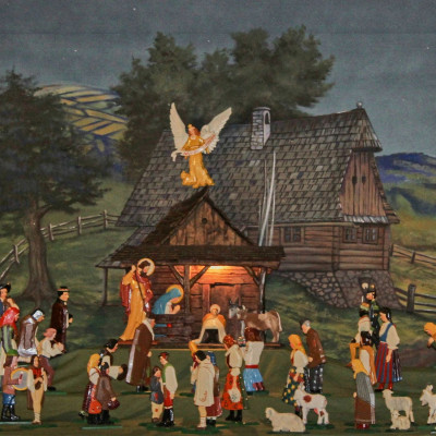 Betlém v kostele v Ostravě - Mariánských Horách / Detail scény Ježíšova narození. / Autor fotografie: M. Chudej